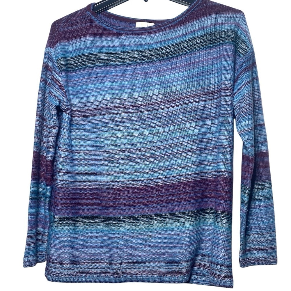 J. jill Ombre Striped Sweater Womens S Purple/Blue Wool Blend Warm Cozy Pullover
